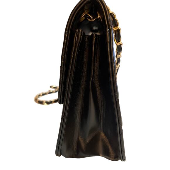 Small Black Purse Faux Leather Convertible Crossbody Chain Strap 3 Compartments - Picture 3 of 8